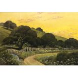 Edwin Siegfried (American, 1889-1955), Fenced Path by the Oaks in the Foothills, pastel, signed