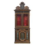 Victorian Neo Grec vitrine New York circa 1880, the highly carved crest centered with a large 14"