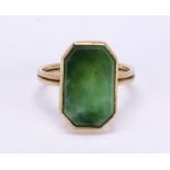 Jadeite and 14k yellow gold ring featuring (1) cut corner rectangular jadeite tablet, measuring