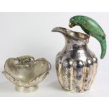 (lot of 2) Castillo hand wrought silver plate holloware group, consisting of a pitcher, having a