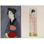 (lot of 2) Hashiguchi Goyo (Japanese, 1880-1921), 'Nagajuban' and 'Kyo no Yado, Onao', woodblock