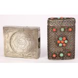 (lot of 2) Silver lidded box group, consisting of a hinged watch case with incised accents and