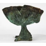 Patinated bronze sculptural tazza, 1996, the rim reading "With God On Our Side", signed "D. L.