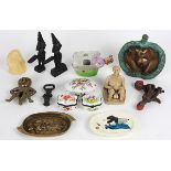 (lot of 14) Figural group having erotic themes, executed in composite, wood, and clay sculpture,