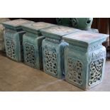 (lot of 4) Chinese glazed ceramic stools, each with a square top, above sides pierced with