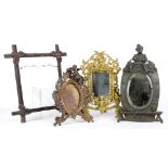 (lot of 4) Contintental frame group, consisting of an oval form vanity mirror, surmounted by a