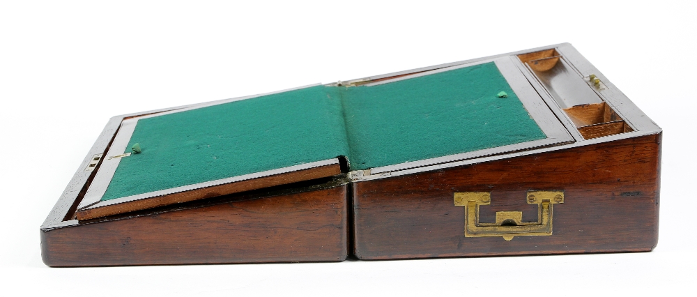 Victorian lap desk, 19th century exotic wood lap desk with brass inlay, having a fitted interior - Image 2 of 3