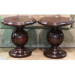 (lot of 2) Contemporary low round side tables, having a moulded circular top supported by a reeded