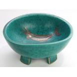 Swedish Gustavberg bowl, the rounded form with turquoise glaze, the bowl with sprigs of silver,