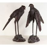 (lot of 2) Maitland Smith bird group, comprising (2) patinated bronze sculptures of exotic birds,