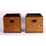 Pair of Japanese wooden box hibachi, Meiji period, interior with copper lining, with handle insets