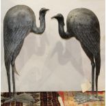 (lot of 2) Pair of Asian-style bronze cranes, 28"h