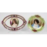 (lot of 2) Royal Vienna porcelain group, consisting of (1) oval parcel gilt tray with a central