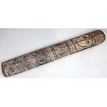 Papau New Guinea carved would dance shield, 59"h x 9"w