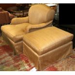 (lot of 2) Oversize customcclub chair and ottoman, upholstered chair, 31.5"h x 32"w x 43"d, together