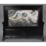 Chinese table screen inset with rectangular marble plaque, the right entitled and dated, with