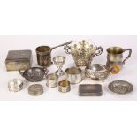 (lot of 14) Continental .800 silver and silverplate table articles, consisting of a hand-hammered