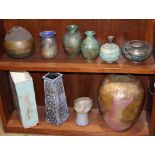 (lot of 10) Raku Studio Pottery Collection, consists of (7) Raku-style vases, largest 15.5"h,