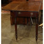 18th/19th century English mahogany pembroke table, having two drop leaves, one central drawer, one