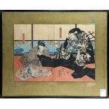 Utagawa Toyokuni III (Japanese, 1786-1865), diptych woodblock print, depicting a scene from 18th