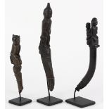 (lot of 3) Dayak carved wood Shaman's charms, Kalimantian, Indonesia, largest: 9"h