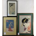 (lot of 3) Japanese woodblock prints: Kitagawa Utamaro, (1753-1806), 'Hanaogi'; Yoshimura Yoshimatsu