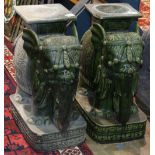 Pair of Chinese green glazed ceramic stools, of elephant form with a rectangular seat, 23"h