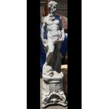 Victorian cast figural garden element, depicting a mythological figure and rising on an acanthus