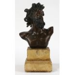 Continental Grand Tour bronze figural bust, depicting a horned Satyr or Mephistopheles, rising on