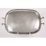 George III style silverplate tray, by Oxford Silversmiths, the oval tray with gadroon rim flanked by