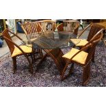 Mid-Century Modern style teak dining suite, consisting of (4) chairs each having a slatted back