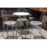 (lot of 4) Metal garden bistro set, consisting of a table on a tripod base and three chairs