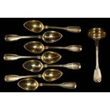 (lot of 8) Continental sterling silver flatware group, consisting of (6) Austrian gilt wash