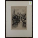 Charles F. Pinet (French, 1867-1932), "Chartres, Vue sur l'Eure," etching, pencil signed lower