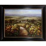 Path to a Village, oil on canvas, signed "Tomasi" lower right, 20th century, overall (with frame):