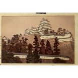 Yoshida Toshi (Japanese, 1911-1995), 'Himeji Castle' woodblock print, lower right with the artist