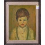 (lot of 2) "Portrait of a Boy" and "Portrait of a Girl", oils on canvas, one signed indistinctly