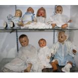 (lot of 7) Vintage composition doll group, consisting of (2) Horsman doll examples, one A.M Doll Inc