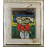 Boy with Blue Hair, tempera on board, unsigned, 20th century, overall (with frame): 20.75"h x 17.