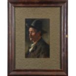 Lawrence Carmichael Earle (American, 1845-1921), Portrait of a Man in Hat, oil on board, signed