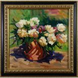 Still Life with Flowers, oil on canvas, signed "S. Schaefer" lower left, 20th century, overall (with