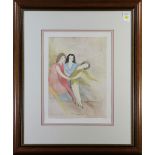 Marie Laurencin (French, 1883-1956), Three Women, etching in colors, plate signed lower center,