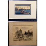 (lot of 2) Japanese woodblock print, Keisai Eisen (Japanese, 1790-1848), 'Todagawa Watashi' from