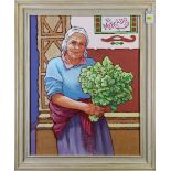 "El Mercado," acrylic on canvas, unsigned, 20th century, overall (with frame): 24"h x 20"w