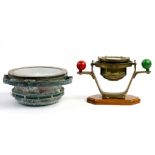 (lot of 2) Nautical instruments, consisting of a steering compass, 7"h x 9"w; together with a