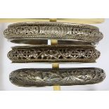 (Lot of 3) Chinese silver bracelets comprised of three 13.0 mm wide silver open cuff bracelets,