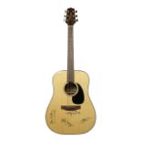 Eagles autographed Takamine guitar, signed by Glenn Frey, Don Henley, Joe Walsh, and Timothy B