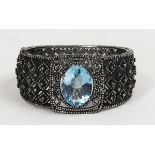 Blue Topaz, diamond and silver bracelet