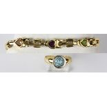 (Lot of 2) Multi-stone and 14k yellow gold jewelry comprised of one ring featuring (1) blue topaz,