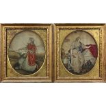 (lot of 2) Framed stumpwork panels, late 18th/early 19th century, each depicting a Classical style